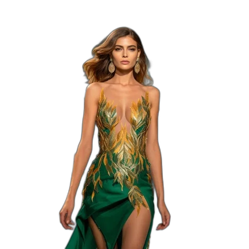 dress, fantasy art, concept art, green transparent PNG cut-out