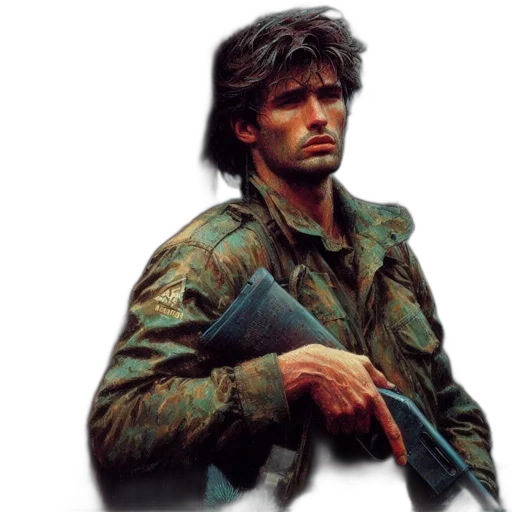 jacket, weapon, photorealistic, concept art transparent PNG cut-out