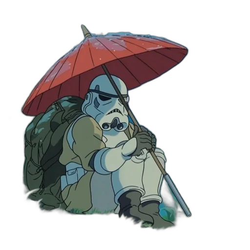 umbrella, hat, staff, robot transparent PNG cut-out