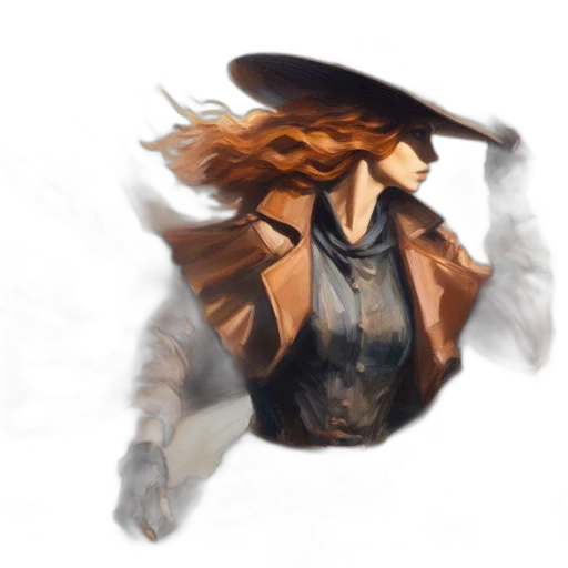 jacket, hat, hair, weapon transparent PNG cut-out