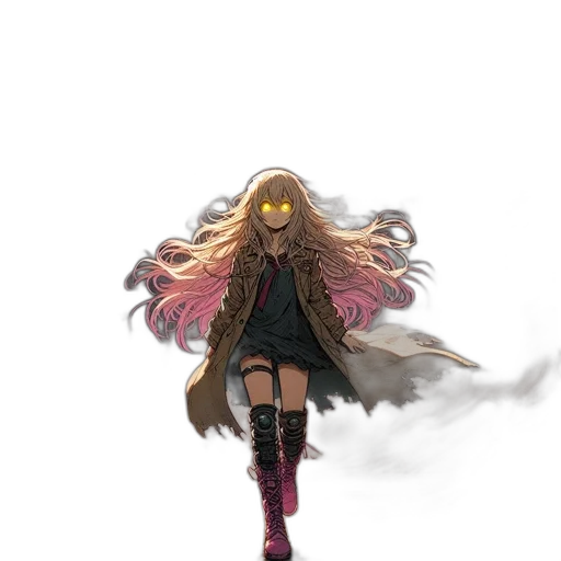 jacket, hair, creature, weapon transparent PNG cut-out