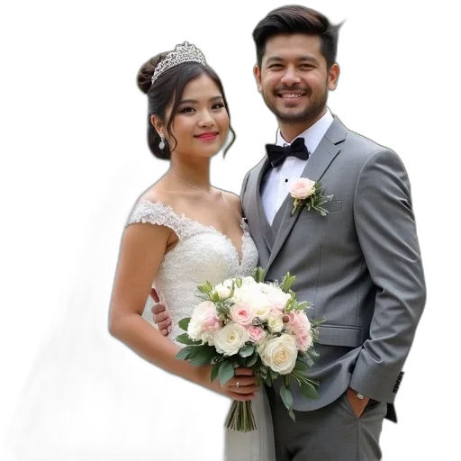 crown, dress, photorealistic, newlywed transparent PNG cut-out