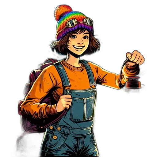 jacket, hat, staff, comic book art transparent PNG cut-out