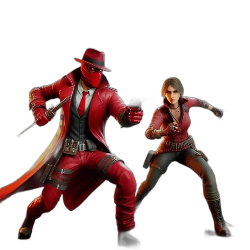 concept art, 3d render, red, two transparent PNG cut-out