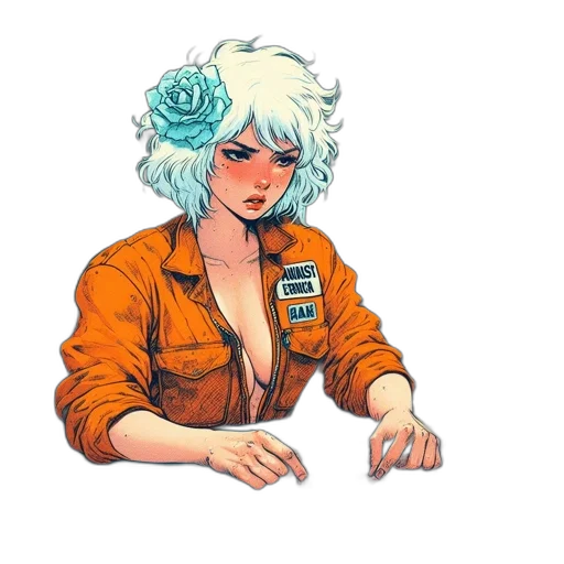 jacket, staff, hair, flower transparent PNG cut-out