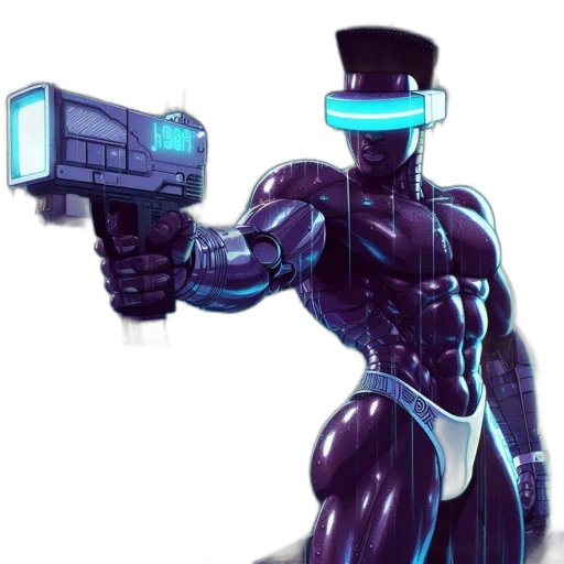 robot, staff, weapon, cyberpunk transparent PNG cut-out