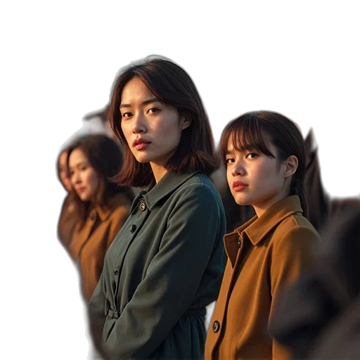 jacket, staff, face, hair transparent PNG cut-out
