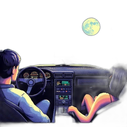 car, robot, concept art, vaporwave transparent PNG cut-out