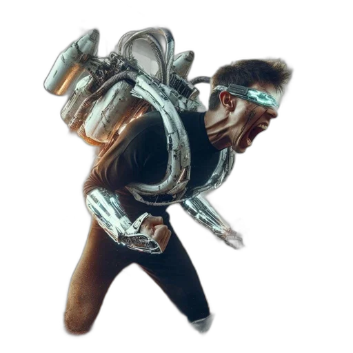 jacket, staff, weapon, robot transparent PNG cut-out