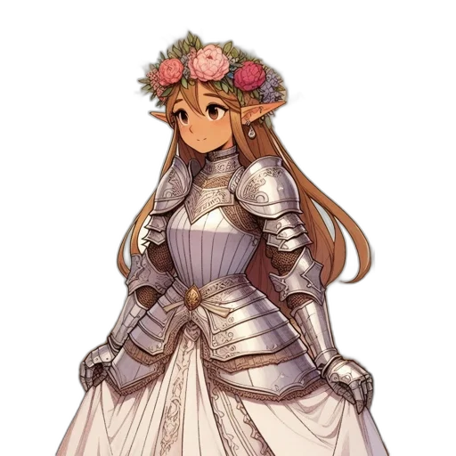 dress, crown, flower, staff transparent PNG cut-out