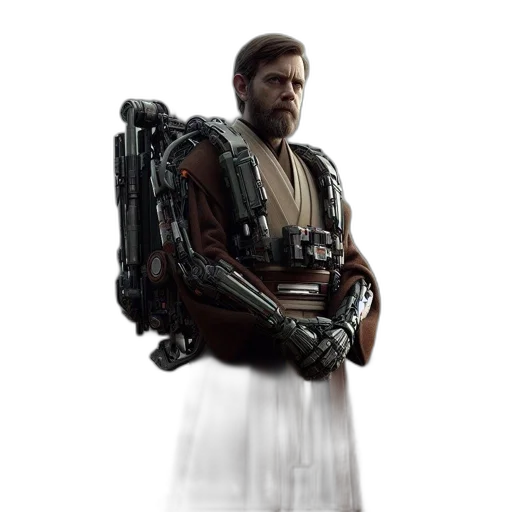 jacket, robot, staff, weapon transparent PNG cut-out