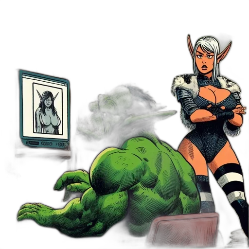 comic book art, concept art, fantasy art, two transparent PNG cut-out