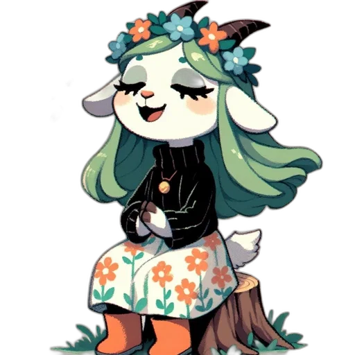 dress, staff, flower, creature transparent PNG cut-out