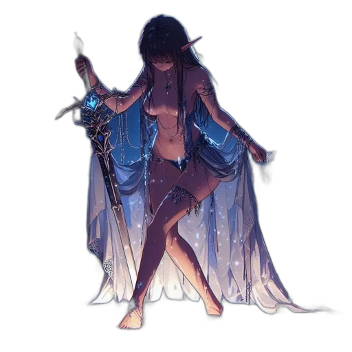 dress, sword, staff, concept art transparent PNG cut-out