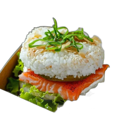 food, photorealistic, rice, burger transparent PNG cut-out