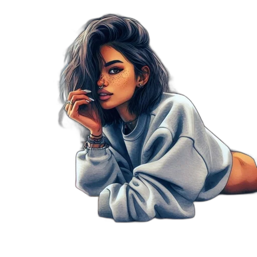 jacket, face, hair, watercolor transparent PNG cut-out