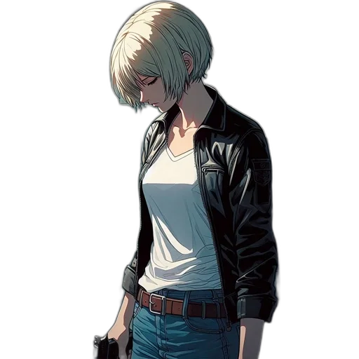 jacket, staff, hair, weapon transparent PNG cut-out