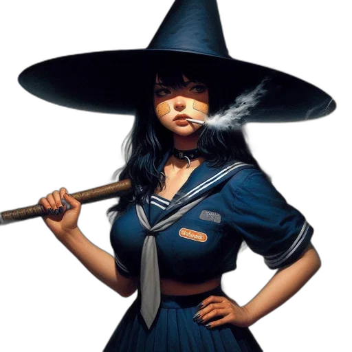 staff, hat, dress, weapon transparent PNG cut-out