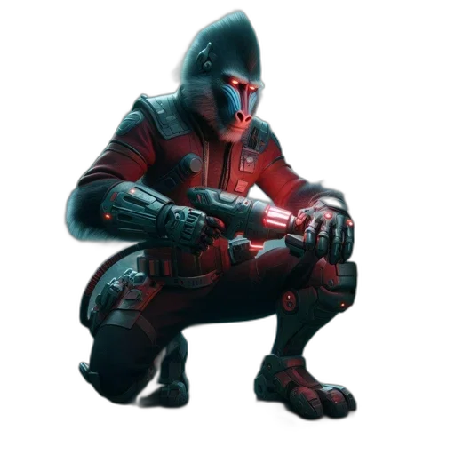 robot, jacket, mask, weapon transparent PNG cut-out