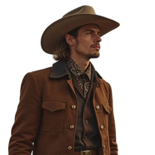 jacket, hat, staff, photorealistic transparent PNG cut-out