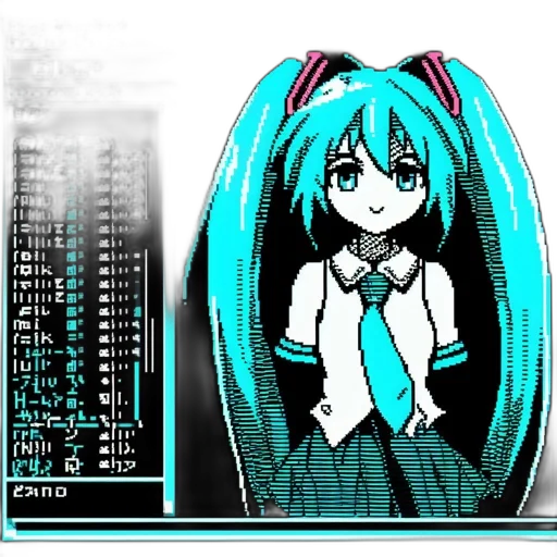 robot, dress, pixel art, vaporwave transparent PNG cut-out