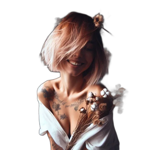 dress, flower, jewelry, face transparent PNG cut-out
