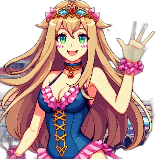 dress, staff, crown, pixel art transparent PNG cut-out