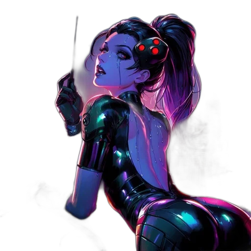 robot, weapon, staff, cyberpunk transparent PNG cut-out