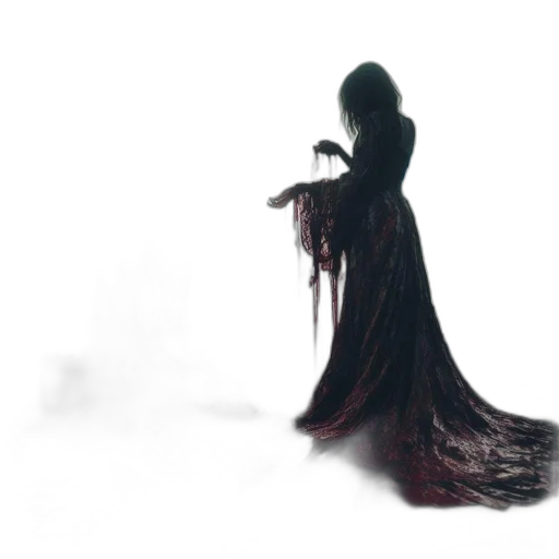 dress, creature, staff, hair transparent PNG cut-out
