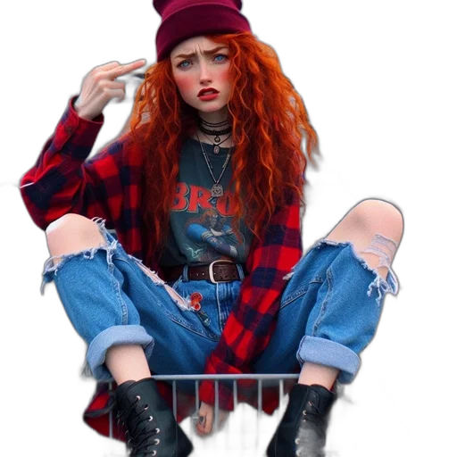 jacket, hat, jewelry, hair transparent PNG cut-out