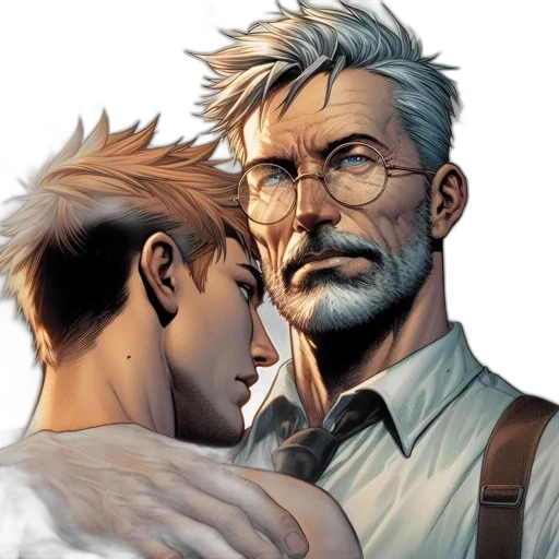 comic book art, concept art, two, men transparent PNG cut-out