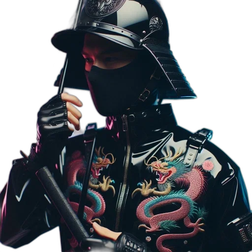 jacket, mask, staff, dragon transparent PNG cut-out