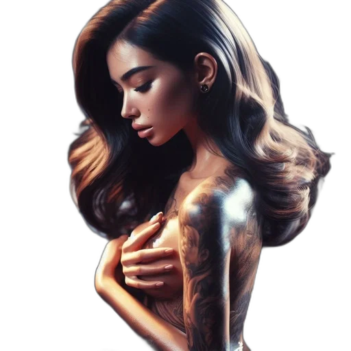 hair, jewelry, dress, photorealistic transparent PNG cut-out