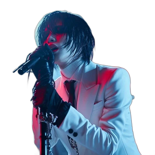 jacket, hair, creature, staff transparent PNG cut-out