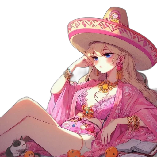 hat, dress, staff, vaporwave transparent PNG cut-out