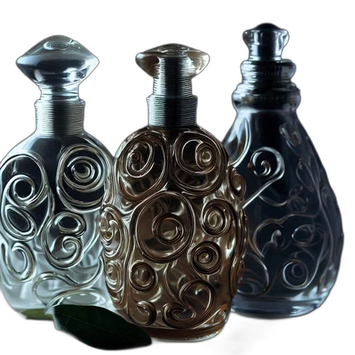 bottle, jewelry, crown, photorealistic transparent PNG cut-out