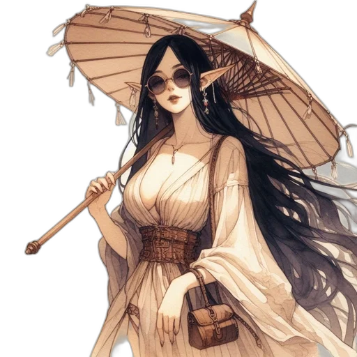staff, dress, umbrella, fantasy art transparent PNG cut-out