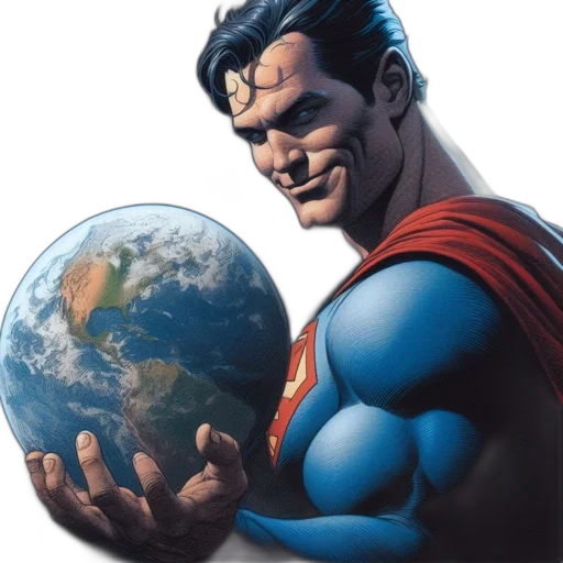 comic book art, concept art, superman, holds transparent PNG cut-out