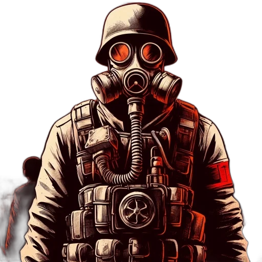 mask, jacket, weapon, comic book art transparent PNG cut-out