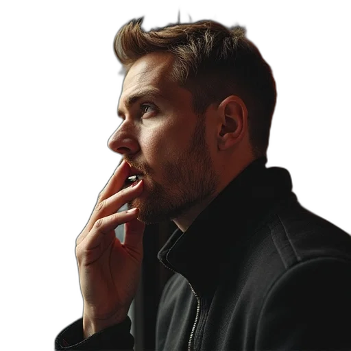 jacket, face, staff, photorealistic transparent PNG cut-out