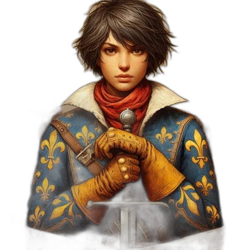 jacket, face, sword, staff transparent PNG cut-out