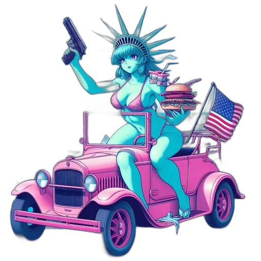 car, weapon, robot, vaporwave transparent PNG cut-out