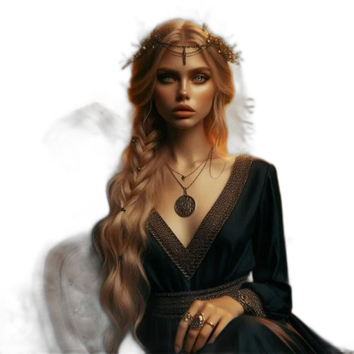 dress, jewelry, dragon, staff transparent PNG cut-out