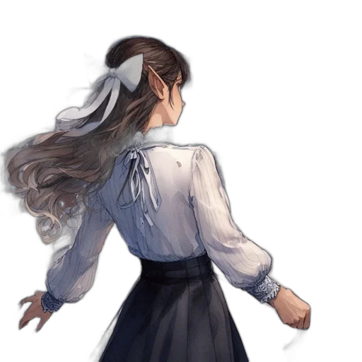 dress, hair, jacket, staff transparent PNG cut-out