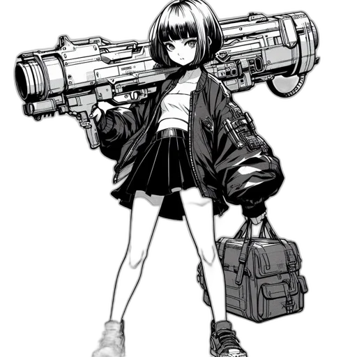 weapon, jacket, robot, staff transparent PNG cut-out
