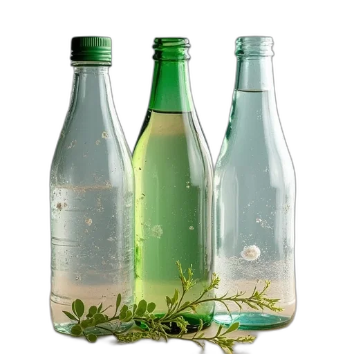 bottle, 3d render, green, different transparent PNG cut-out