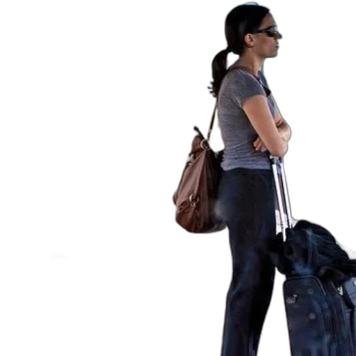 staff, woman, suitcase, stands transparent PNG cut-out