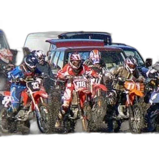 motorbike, racers, beach, cars transparent PNG cut-out