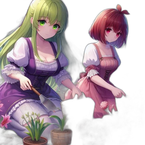 flower, dress, anime, fantasy art transparent PNG cut-out