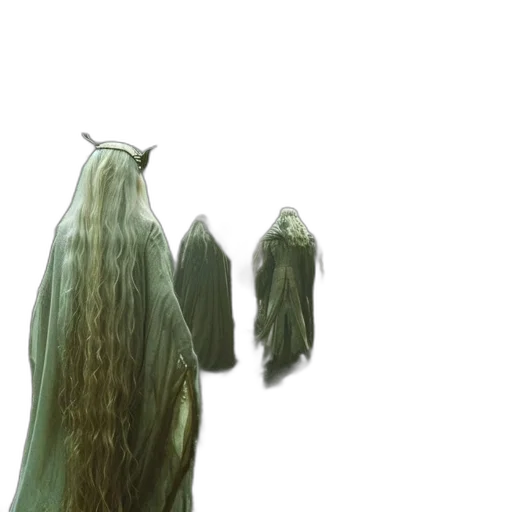 dress, hair, creature, staff transparent PNG cut-out